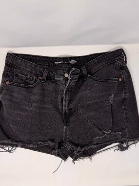 Old Navy OG Straight Distressed Jean Shorts Black Denim Cut-Off Size 16 Like New